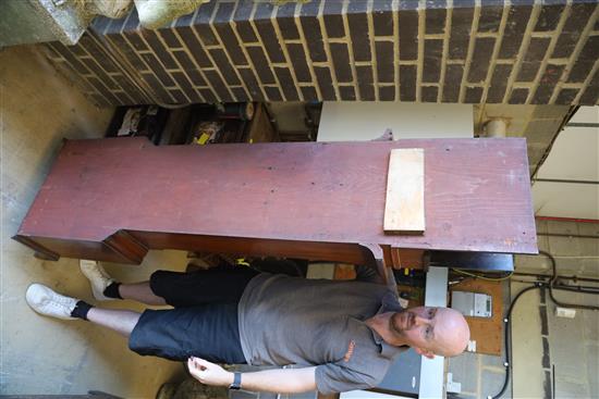 A George III mahogany eight day longcase clock, the brass dial marked Stump & Bubb, Bradford, (weights and pendulum present) W.44cm, D.